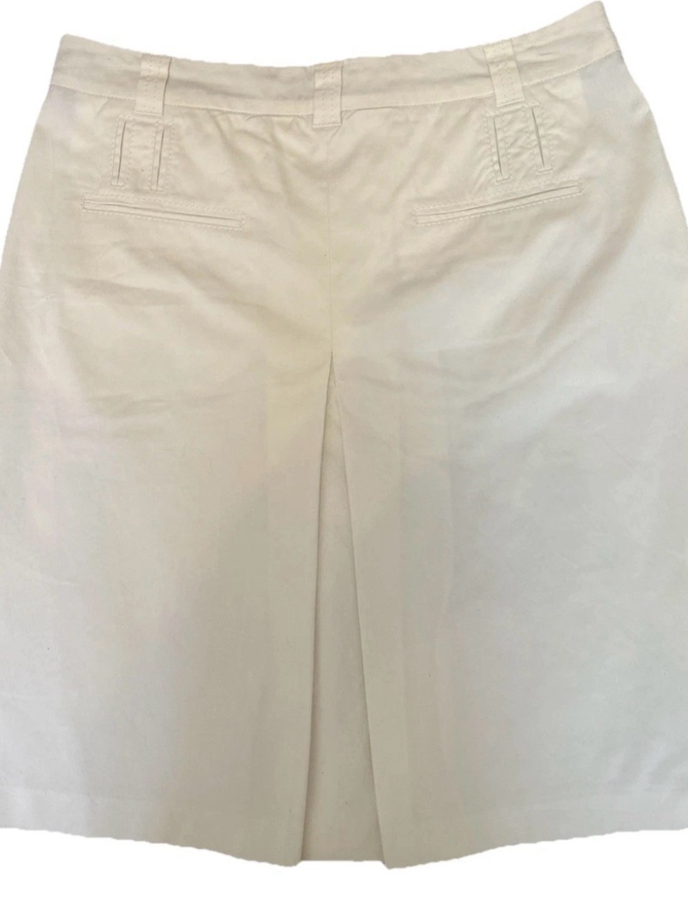 Escada Ivory Skirt 40 Box Pleat A-Line Twill Knee Length Cotton Silk Pockets Vtg - Picture 2 of 5